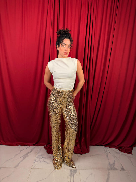 Gold glitter pants