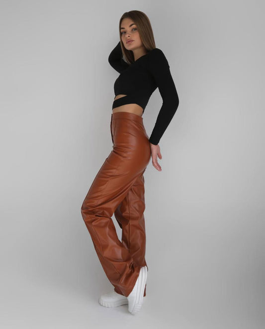 Cognac Brown leather Pants