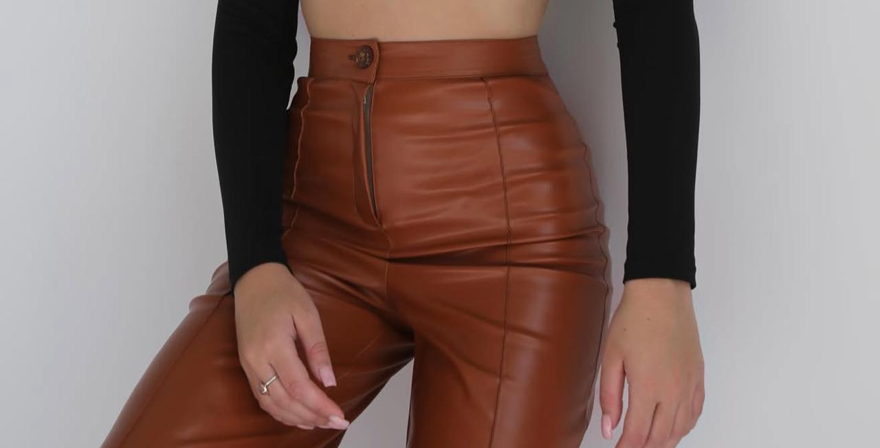 Cognac Brown leather Pants